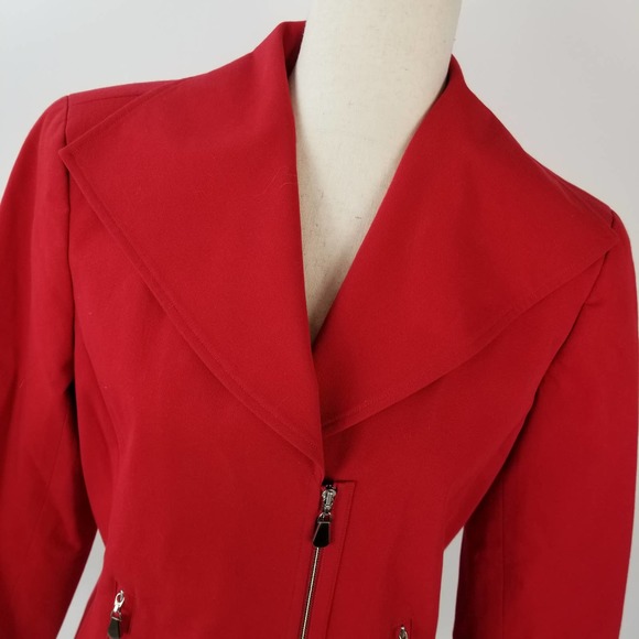 Doncaster Red Jacket Silver Zip Front  Pockets Lined Lovely Size 8 - Picture 2 of 5